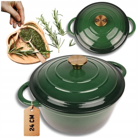 Garnek emaliowany żeliwny z pokrywką 4 l indukcja zielony