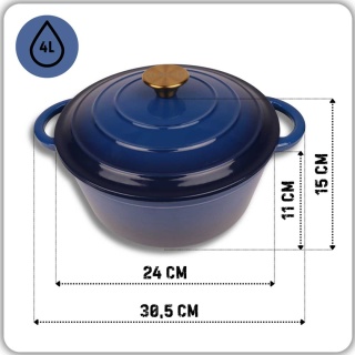 Garnek z pokrywką emaliowany żeliwny 4 l indukcja niebieski