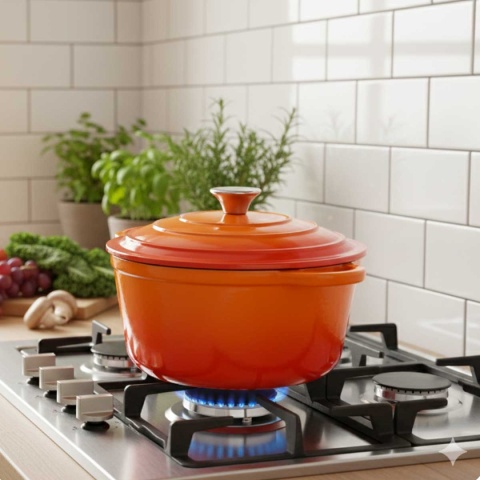 Garnek z pokrywką emaliowany żeliwny 4 l indukcja pomarańcz