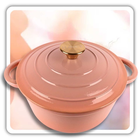Garnek żeliwny z pokrywką emaliowany 4 l indukcja różowy