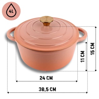 Garnek żeliwny z pokrywką emaliowany 4 l indukcja różowy