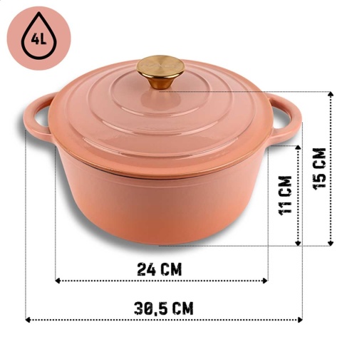 Garnek żeliwny z pokrywką emaliowany 4 l indukcja różowy