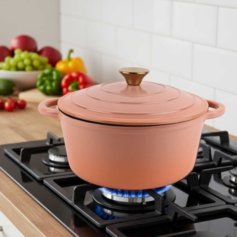 Garnek żeliwny z pokrywką emaliowany 4 l indukcja różowy