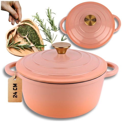Garnek żeliwny z pokrywką emaliowany 4 l indukcja różowy