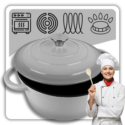 Garnek żeliwny emaliowany z pokrywką 4 l indukcja szary