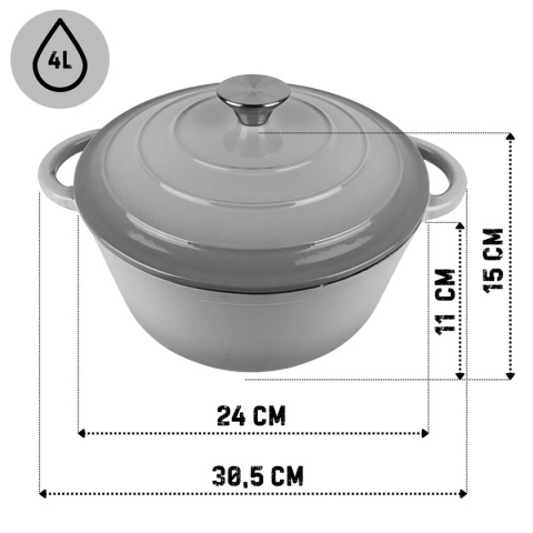 Garnek żeliwny emaliowany z pokrywką 4 l indukcja szary