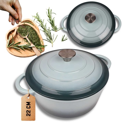 Garnek żeliwny emaliowany 3 l pokrywka indukcja miętowy