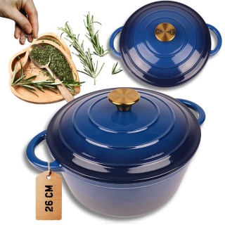 Garnek żeliwny emaliowany niebieski 5 l z pokrywką piekarnik