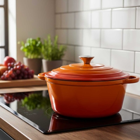 Garnek żeliwny emaliowany pomarańcz 5 l z pokrywką piekarnik