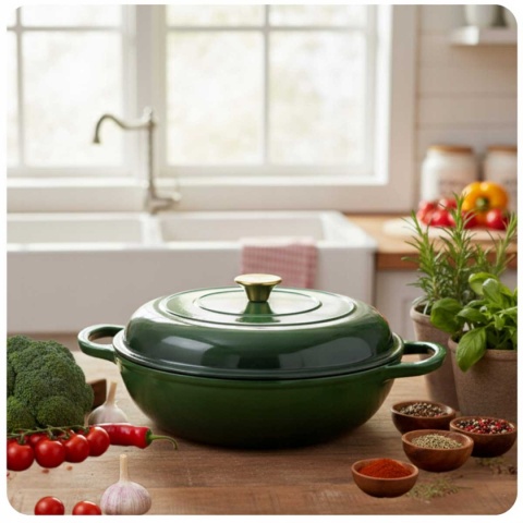 Garnek niski żeliwny emaliowany 3 l indukcja zielony
