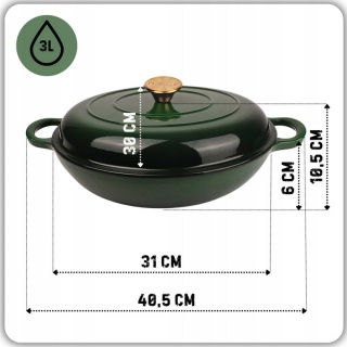 Garnek niski żeliwny emaliowany 3 l indukcja zielony