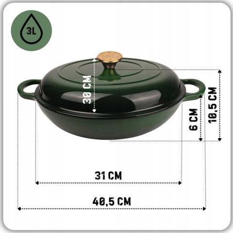 Garnek niski żeliwny emaliowany 3 l indukcja zielony