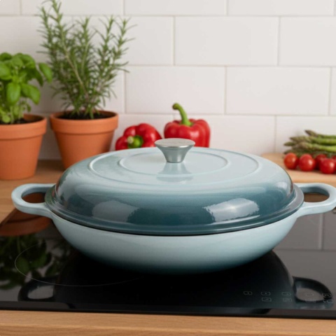 Garnek żeliwny emaliowany niski 3 l piekarnik miętowy gaz