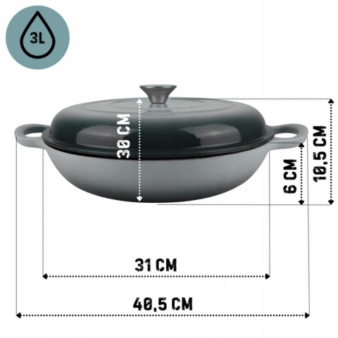 Garnek żeliwny emaliowany niski 3 l piekarnik miętowy gaz