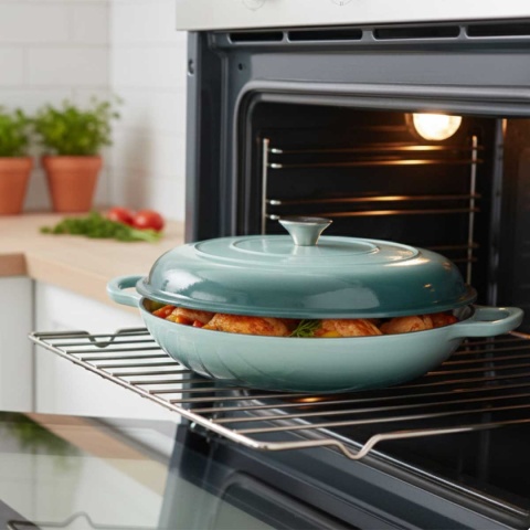 Garnek żeliwny emaliowany niski 3 l piekarnik miętowy gaz