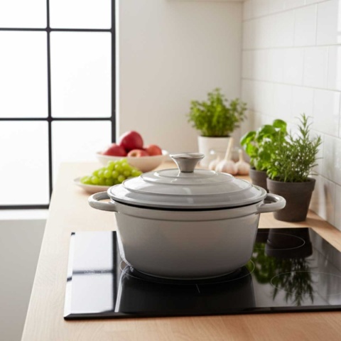 Garnek szary żeliwny emaliowany 5 l z pokrywką piekarnik