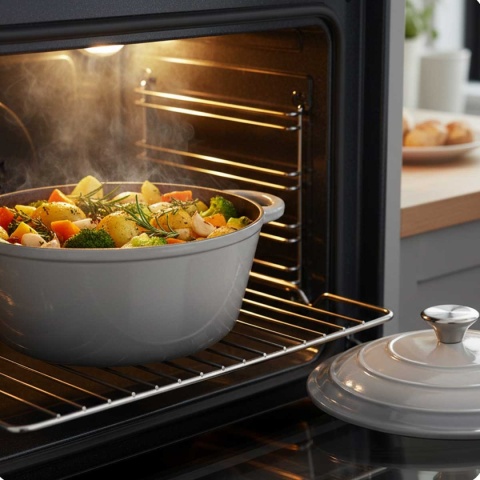 Garnek szary żeliwny emaliowany 5 l z pokrywką piekarnik