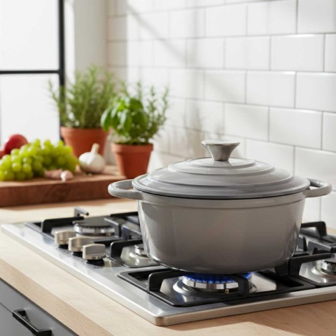 Garnek szary żeliwny emaliowany 5 l z pokrywką piekarnik