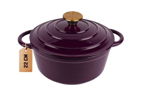 Garnek żeliwny emaliowany z pokrywką 3 l indukcja fiolet