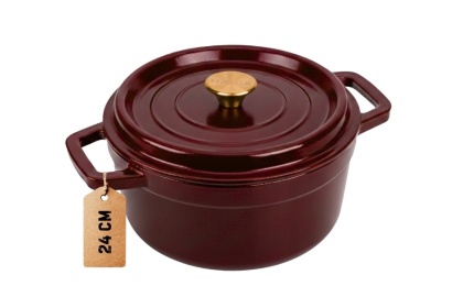 Garnek żeliwny emaliowany z pokrywką 4 l indukcja śliwkowy