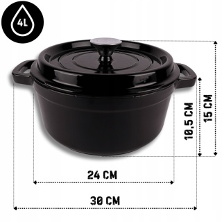 Garnek czarny żeliwny emaliowany z pokrywką 4 l indukcja