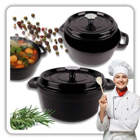 Garnek czarny żeliwny emaliowany z pokrywką 4 l indukcja
