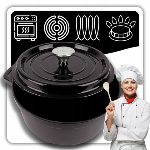 Garnek czarny żeliwny emaliowany z pokrywką 4 l indukcja