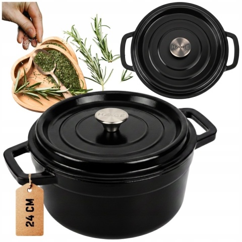 Garnek czarny żeliwny emaliowany z pokrywką 4 l indukcja
