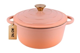 Garnek żeliwny z pokrywką emaliowany 4 l indukcja różowy