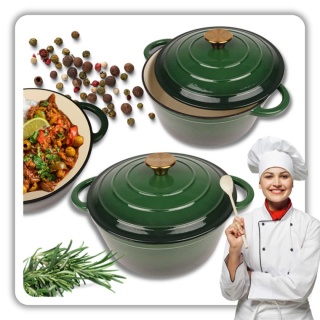 Garnek zielony żeliwny emaliowany 5 l z pokrywką piekarnik