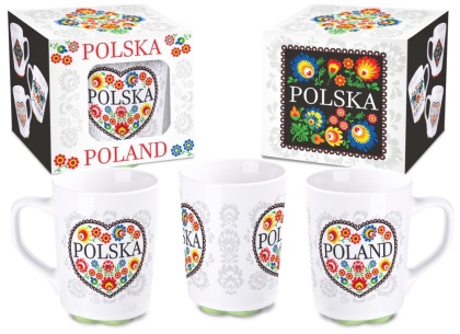 Kubek Folk biały Polska kolorowy kwiaty do kawy na prezent