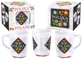 Kubek ceramika Folk biały Polska kwiaty do kawy na prezent