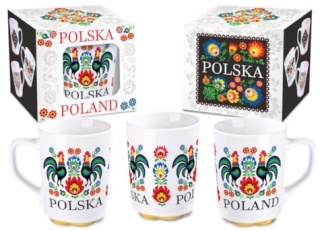 Kubek na prezent ceramika Folk biały Polska kogut do herbaty