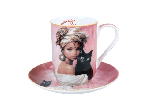 Kubek ze spodkiem porcelana do kawy Carmani Bonilla kot
