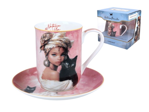 Kubek ze spodkiem porcelana do kawy Carmani Bonilla kot