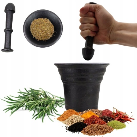 Moździerz żeliwny dzwon do ziół przypraw ręczny tłuczek