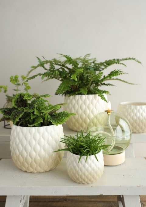 Osłonka ceramiczna doniczka Bubbles na kwiaty kremowa beż