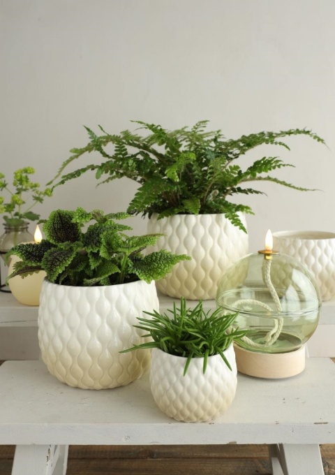Osłonka ceramiczna doniczka Bubbles na kwiaty kremowa beż