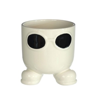Osłonka doniczka na kwiaty ceramiczna Sunshine krem okulary