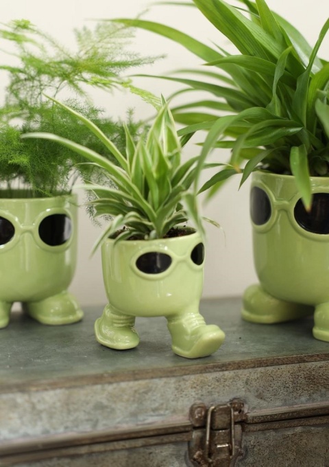 Osłonka zielona na kwiaty mała ceramiczna doniczka Sunshine
