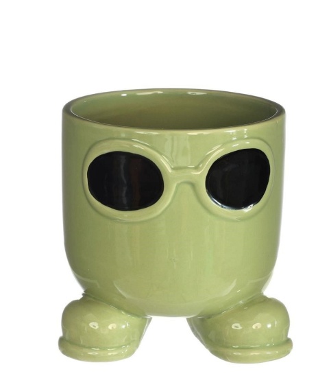 Osłonka zielona doniczka na kwiaty ceramiczna Sunshine