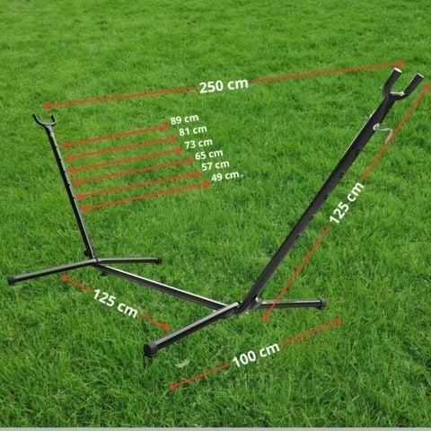 Stelaż do hamaka stojak metalowy dwuosobowy składany czarny solidny 300 kg