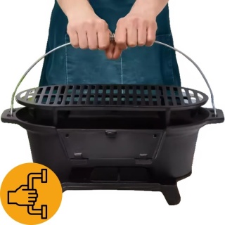 Grill węglowy z rusztem żeliwnym turystyczny ogrodowy hibachi 43x23cm