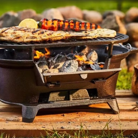 Grill węglowy z rusztem żeliwnym turystyczny ogrodowy hibachi 43x23cm