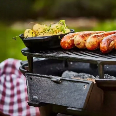 Grill węglowy z rusztem żeliwnym turystyczny ogrodowy hibachi 43x23cm