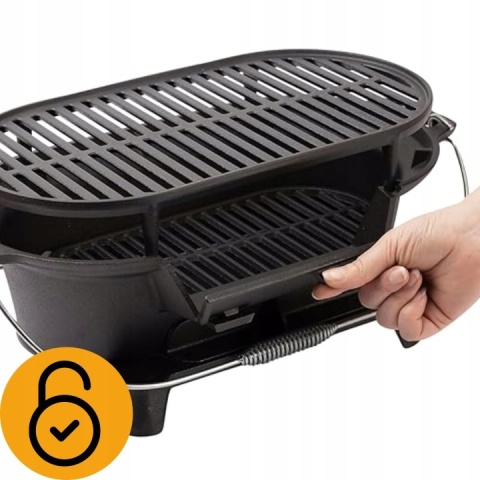 Grill węglowy z rusztem żeliwnym turystyczny ogrodowy hibachi 43x23cm
