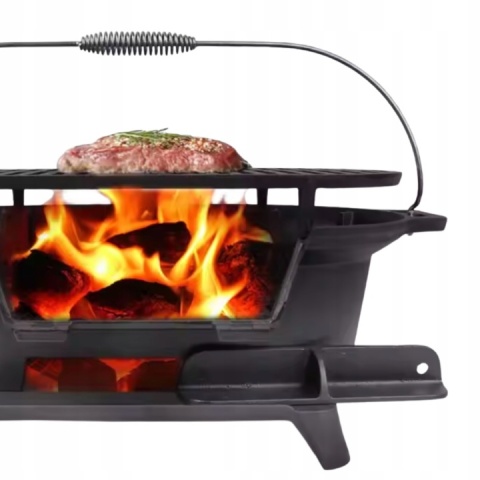 Grill węglowy z rusztem żeliwnym turystyczny ogrodowy hibachi 43x23cm