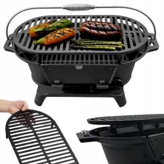 Grill węglowy z rusztem żeliwnym turystyczny ogrodowy hibachi 43x23cm