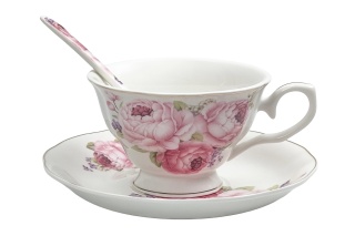 Komplet 6 filiżanek z porcelany z różą francuską