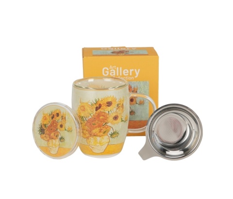 Kubek szklany z podwójną ścianką zaparzacz Gogh Słoneczniki Sunflowers